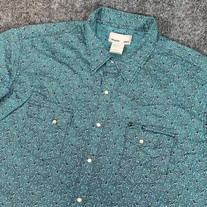 Wrangler Wrancher Men's SS Pearl Snap Paisley Western Teal Shirt Size 2XT